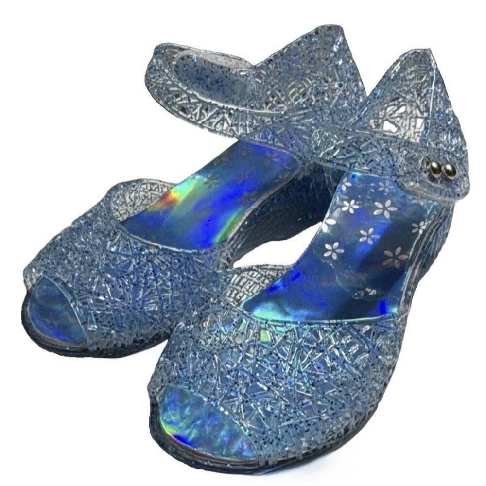 Disney Frozen Elsa Blue Glitter Jelly Mary Jane Shoes Girls Toddler US 9 EU 26